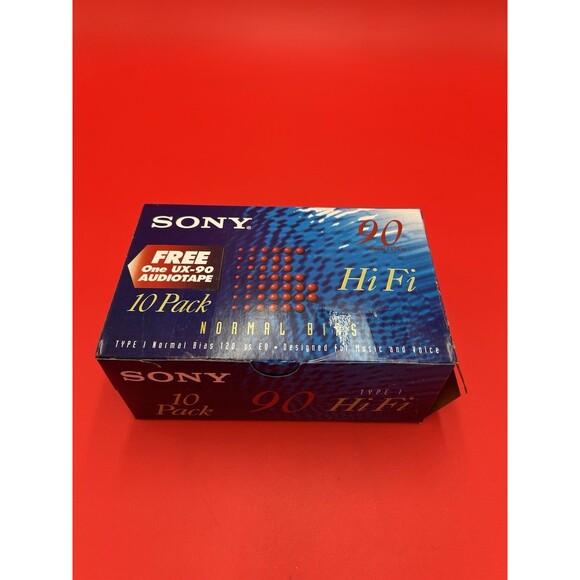 10 Pack Sony HiFi 90 Min Blank Cassette Tape Type 1 Normal Bias C-90HF 1995 - Picture 1 of 3